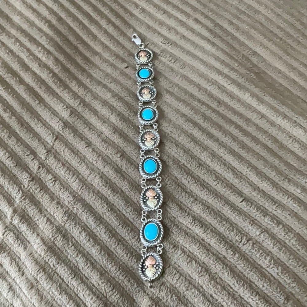 Black Hills gold sterling and turquoise bracelet